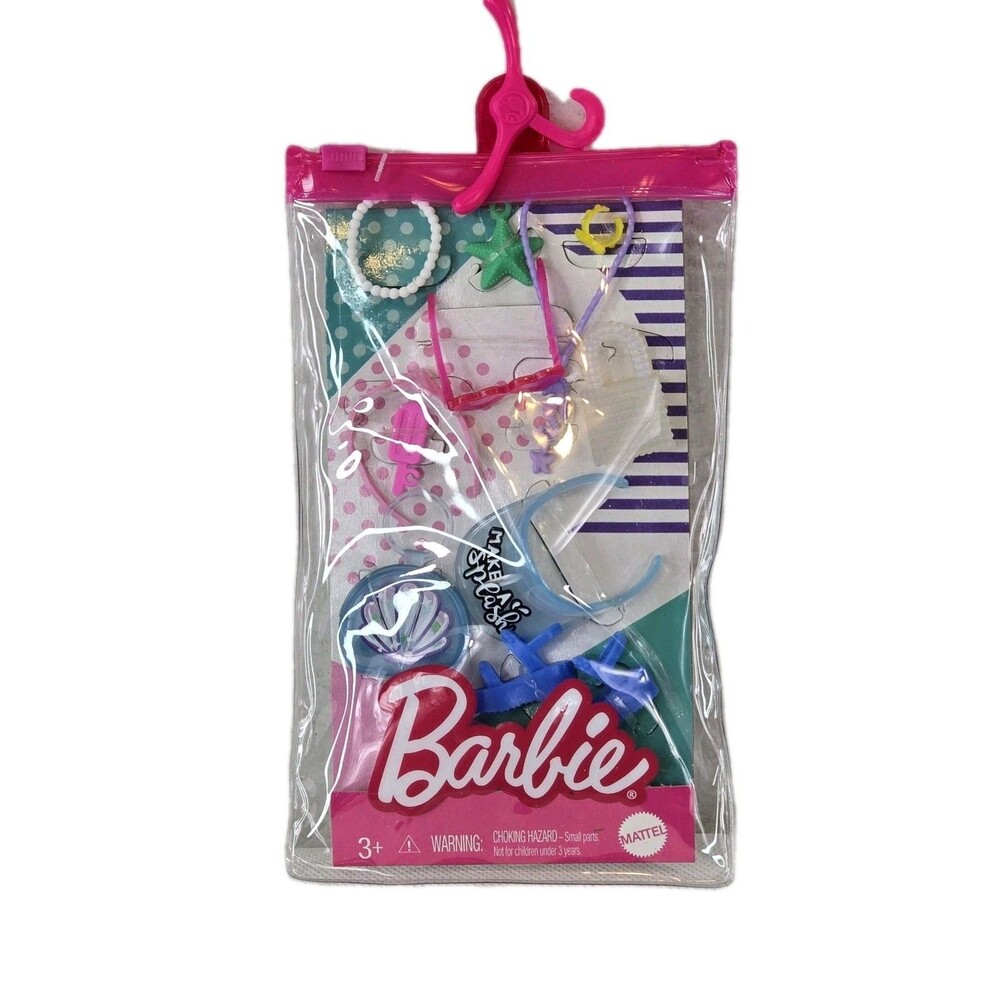 Barbie Doll Fashion Summer Accessory Pack Sun Visor Sandals Sunglasses Handbag